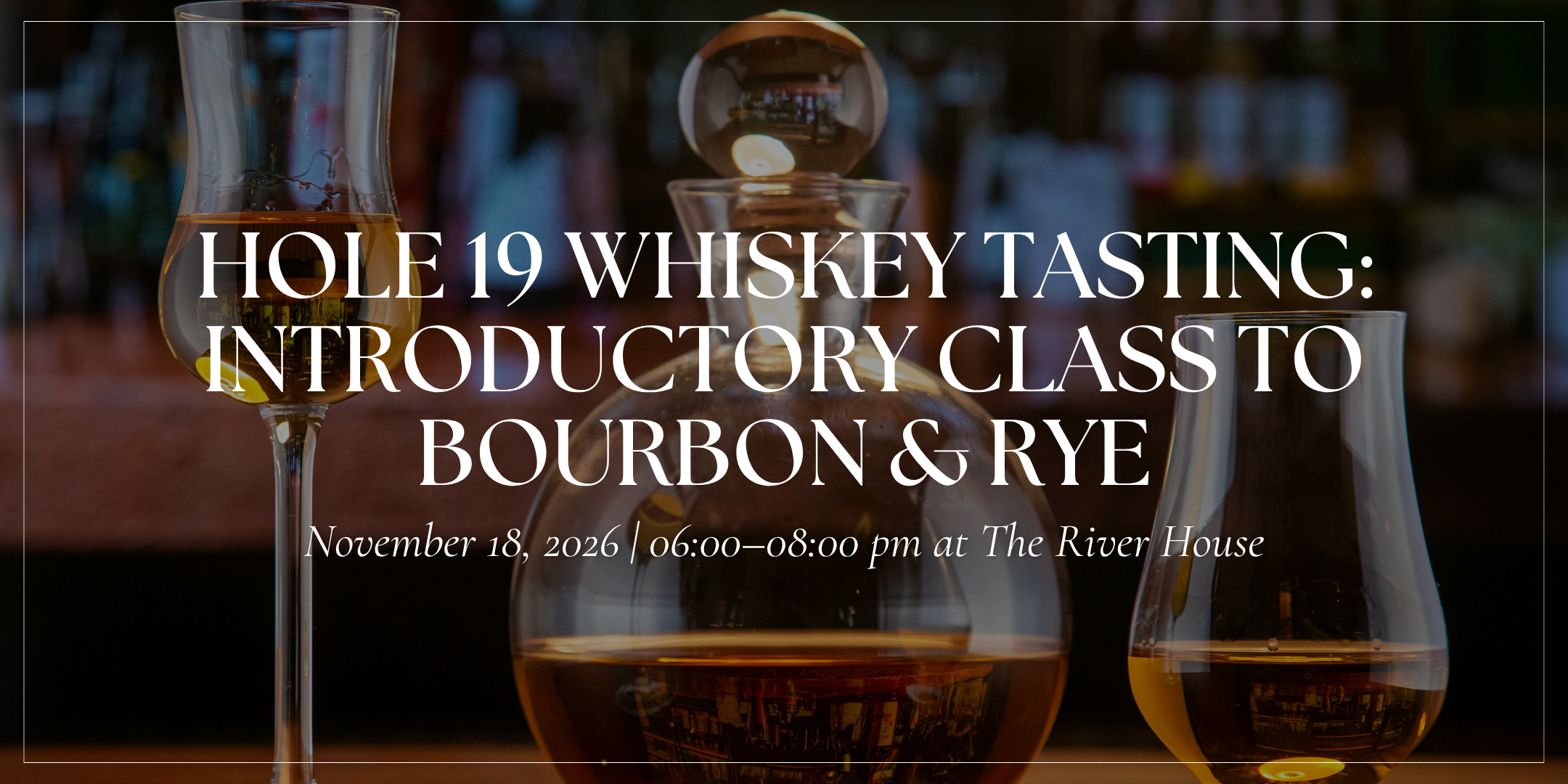 Join us at The River House for the next session of our Hole 19 Whiskey Tasting series! Led by Prayoot “Pray” Charoenthep—a Master Bourbon Taster from Whiskey University, retired U.S. Air Force Lieutenant Colonel, and former military diplomat—this interactive, 2-hour introductory class focuses on the unique characteristics of fine Bourbons and Rye whiskeys. During this exclusive, interactive class, guests will learn how to evaluate and contrast the sweet, corn-heavy profiles of fine Bourbons against the spicy, robust characteristics of exceptional Ryes. Using a refined wine-tasting approach, Pray will guide you through unique expressions across the nose, palate, and finish while sharing the rich history, traditions, and distillery stories behind each bottle. Guests are highly encouraged to share their own tasting notes and favorite clubhouse stories throughout the evening. Ticket price includes 6 premium samples total, premium Glencairn tasting glasses for each attendee, and a selection of light appetizers provided by the Queenstown Harbor culinary team. Space is strictly limited to 20 guests to maintain an intimate, conversational atmosphere.